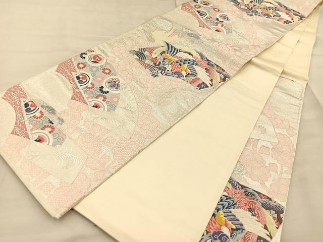 平和屋着物◎六通柄袋帯 唐織 扇面取鳳凰文 銀糸 正絹 逸品 BAAT1950if