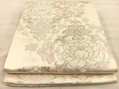 平和屋着物◎六通柄袋帯 唐織 花菱文 銀糸 正絹 逸品 BAAT1951if