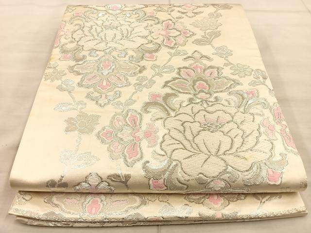 平和屋着物◎六通柄袋帯 唐織 花菱文 銀糸 正絹 逸品 BAAT1951if