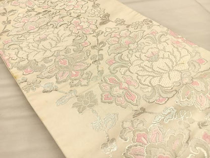 平和屋着物◎六通柄袋帯 唐織 花菱文 銀糸 正絹 逸品 BAAT1951if