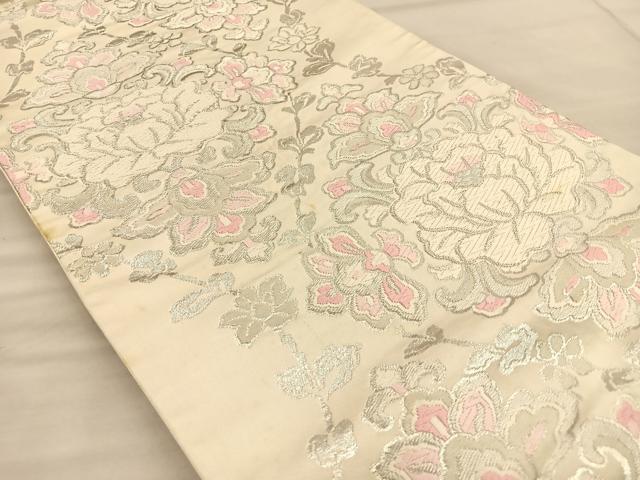 平和屋着物◎六通柄袋帯 唐織 花菱文 銀糸 正絹 逸品 BAAT1951if