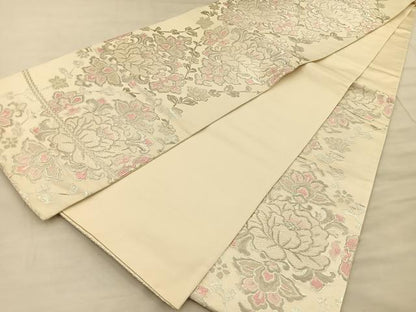 平和屋着物◎六通柄袋帯 唐織 花菱文 銀糸 正絹 逸品 BAAT1951if