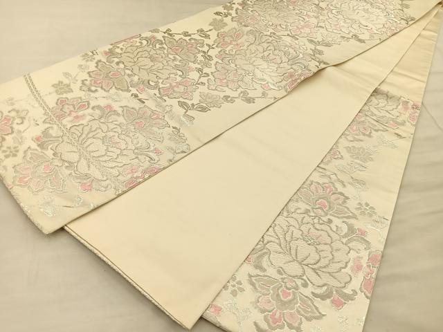 平和屋着物◎六通柄袋帯 唐織 花菱文 銀糸 正絹 逸品 BAAT1951if