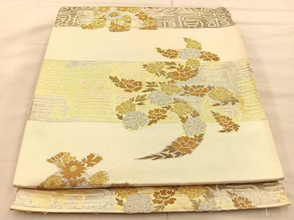 平和屋着物◎六通柄袋帯 寿字花文 金銀糸 正絹 逸品 BAAT1955if