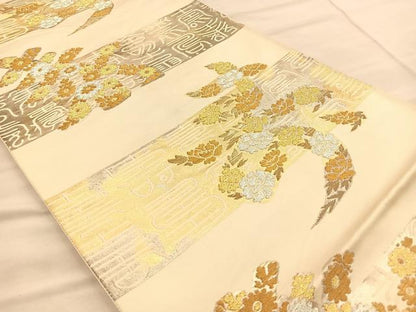 平和屋着物◎六通柄袋帯 寿字花文 金銀糸 正絹 逸品 BAAT1955if