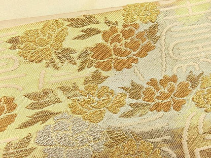 平和屋着物◎六通柄袋帯 寿字花文 金銀糸 正絹 逸品 BAAT1955if