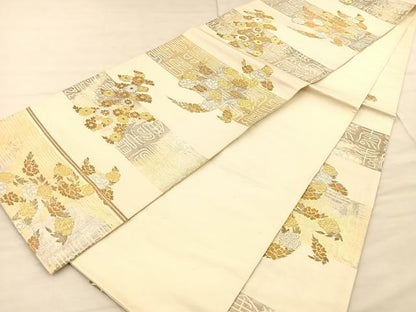 平和屋着物◎六通柄袋帯 寿字花文 金銀糸 正絹 逸品 BAAT1955if