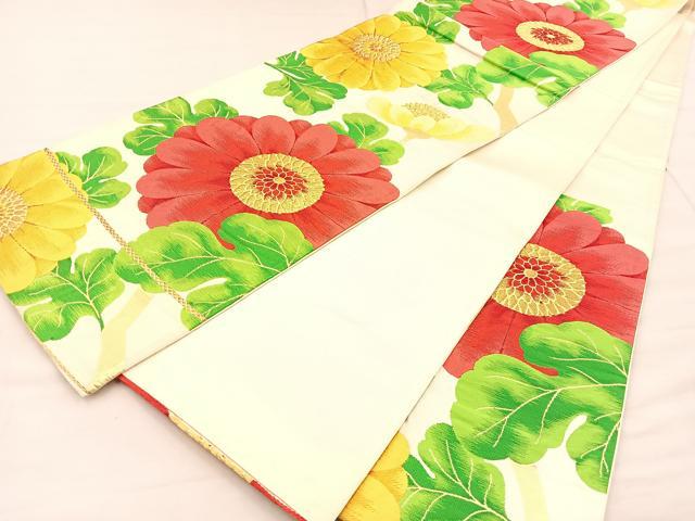 平和屋着物◎六通柄袋帯 唐織 草花文 金糸 正絹 逸品 BAAT1961if