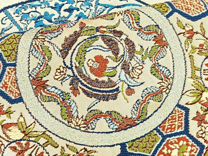 平和屋着物◎六通柄袋帯 唐織 花絵皿 金糸 正絹 逸品 BAAT1963if
