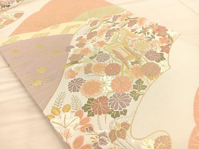 平和屋着物◎六通柄袋帯　唐織　御所車草花文　金銀糸　正絹　逸品　BAAT1975if