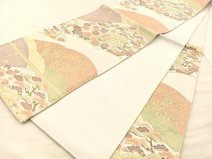 平和屋着物◎六通柄袋帯　唐織　御所車草花文　金銀糸　正絹　逸品　BAAT1975if