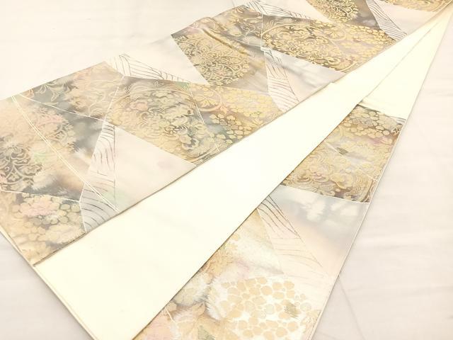 平和屋着物◎六通柄袋帯 切嵌花文 金糸 引箔 正絹 逸品 BAAT2006ph