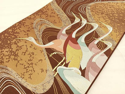 平和屋着物◎六通柄袋帯 上呂錦 群鳥文 金銀糸 引箔 正絹 逸品 BAAT2032ph