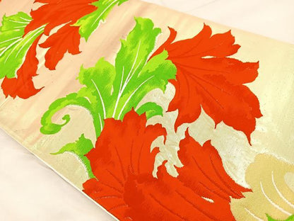 平和屋着物◎六通柄袋帯 唐織 草花文 金糸 正絹 逸品 BAAT2089ph
