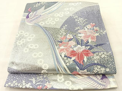 平和屋着物◎六通柄袋帯 唐織 花鳥雅遊 銀糸 正絹 逸品 BAAT2108ph