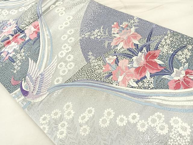 平和屋着物◎六通柄袋帯 唐織 花鳥雅遊 銀糸 正絹 逸品 BAAT2108ph