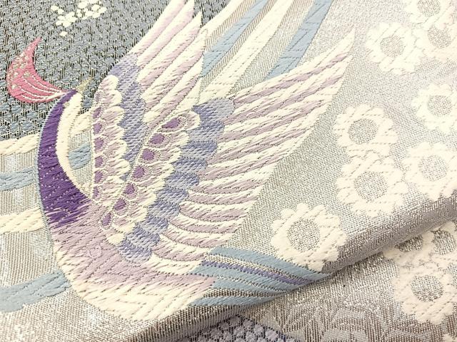 平和屋着物◎六通柄袋帯 唐織 花鳥雅遊 銀糸 正絹 逸品 BAAT2108ph