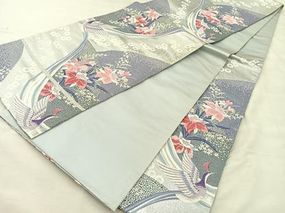平和屋着物◎六通柄袋帯 唐織 花鳥雅遊 銀糸 正絹 逸品 BAAT2108ph