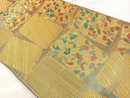 平和屋着物◎六通柄袋帯 箔散らし文様 金糸 正絹 逸品 BAAT2110ph