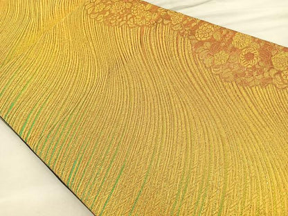 平和屋着物◎六通柄袋帯 流水花文 金糸 正絹 逸品 BAAT2113ph