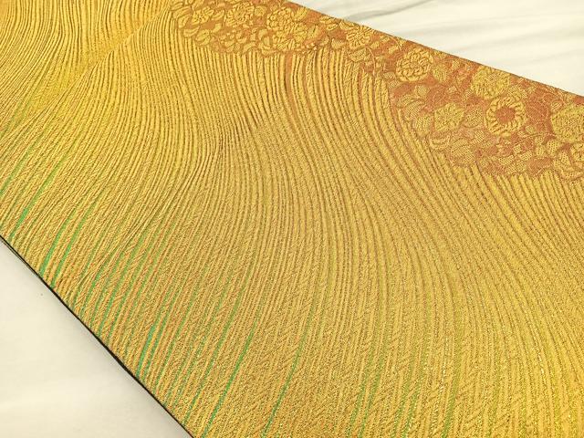 平和屋着物◎六通柄袋帯 流水花文 金糸 正絹 逸品 BAAT2113ph
