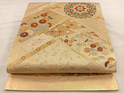 平和屋着物◎六通柄袋帯 唐織 花鳥文 金糸 正絹 逸品 BAAT2134ph