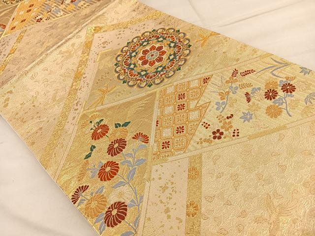 平和屋着物◎六通柄袋帯 唐織 花鳥文 金糸 正絹 逸品 BAAT2134ph