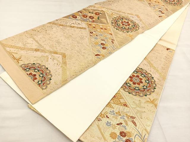 平和屋着物◎六通柄袋帯 唐織 花鳥文 金糸 正絹 逸品 BAAT2134ph