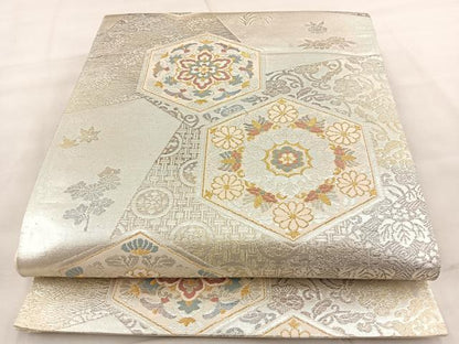 平和屋着物◎六通柄袋帯 唐織 亀甲花文 金銀糸 正絹 逸品 BAAT2143ph