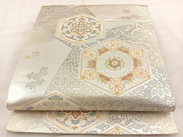 平和屋着物◎六通柄袋帯 唐織 亀甲花文 金銀糸 正絹 逸品 BAAT2143ph