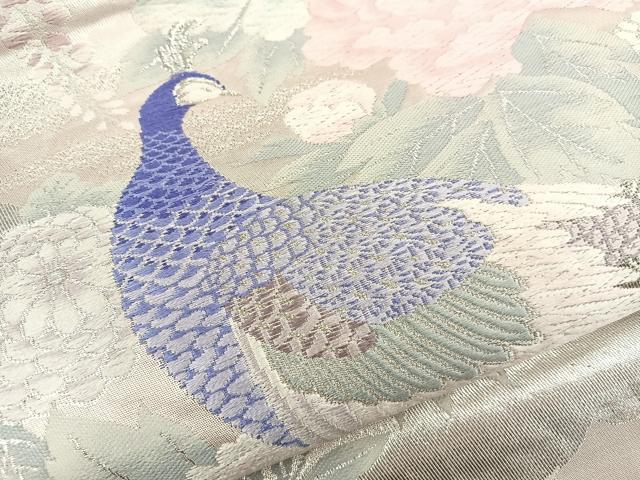 平和屋着物◎六通柄袋帯 唐織 孔雀花文 銀糸 正絹 逸品 BAAT2145ph