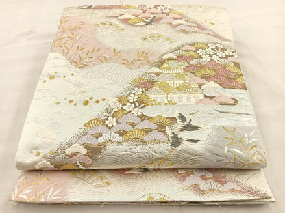 平和屋着物◎六通柄袋帯 唐織 飛鶴風景文 金銀糸 正絹 逸品 BAAT2152ph