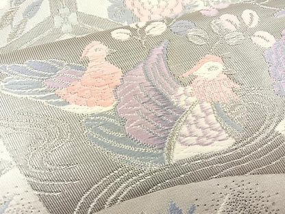 平和屋着物◎六通柄袋帯 唐織 扇面花鳥文 プラチナ箔 正絹 逸品 BAAT2153ph