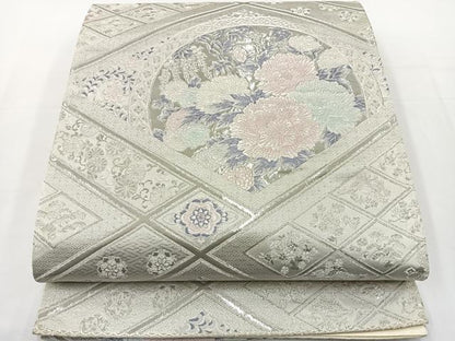 平和屋着物◎六通柄袋帯 唐織 花丸文 九百錦 プラチナ箔 正絹 逸品 BAAT2625ea
