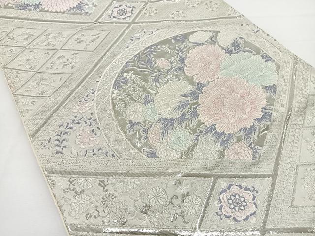 平和屋着物◎六通柄袋帯 唐織 花丸文 九百錦 プラチナ箔 正絹 逸品 BAAT2625ea