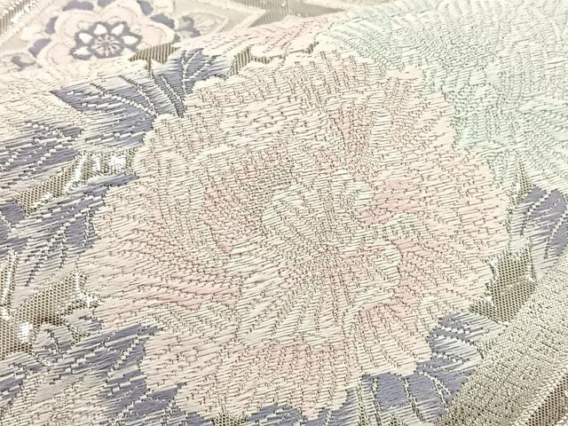 平和屋着物◎六通柄袋帯 唐織 花丸文 九百錦 プラチナ箔 正絹 逸品 BAAT2625ea