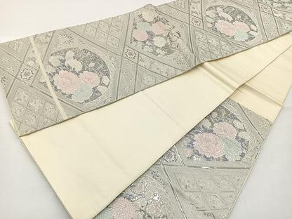 平和屋着物◎六通柄袋帯 唐織 花丸文 九百錦 プラチナ箔 正絹 逸品 BAAT2625ea