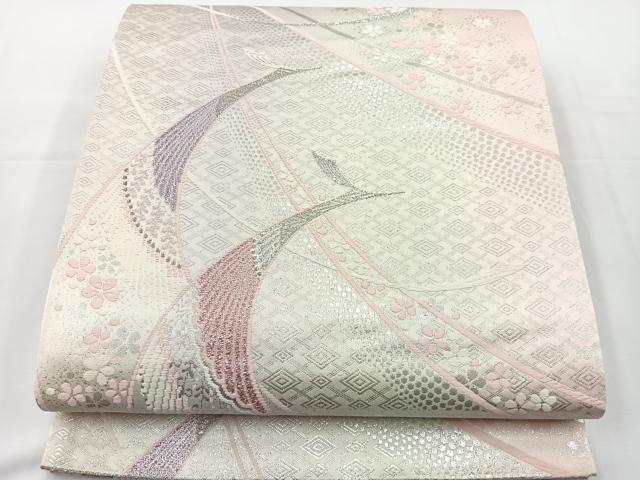 平和屋着物◎六通柄袋帯 唐織 花鳥文 銀糸 正絹 逸品 BAAT2658ea