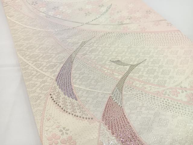 平和屋着物◎六通柄袋帯 唐織 花鳥文 銀糸 正絹 逸品 BAAT2658ea