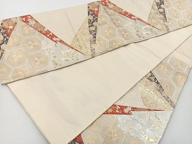 平和屋着物◎六通柄袋帯 唐織 流水花鳥文 金銀糸 正絹 逸品 BAAT2671ea