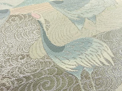 平和屋着物◎六通柄袋帯 色紙重ね花鳥文 銀糸 正絹 逸品 BAAT2679ea