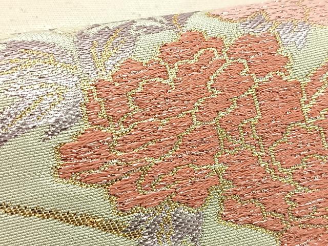 平和屋着物◎六通柄袋帯　色紙重ね花鳥文　金糸　正絹　逸品　BAAT2691ea
