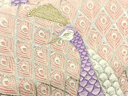 平和屋着物◎六通柄袋帯 唐織 孔雀文 金銀糸 正絹 逸品 BAAT2692ea