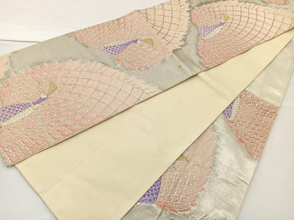 平和屋着物◎六通柄袋帯 唐織 孔雀文 金銀糸 正絹 逸品 BAAT2692ea