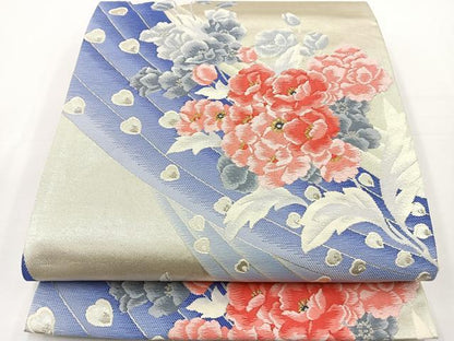平和屋着物◎六通柄袋帯　唐織　孔雀羽花文　金銀糸　正絹　逸品　BAAT2693ea