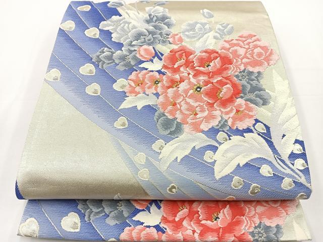 平和屋着物◎六通柄袋帯　唐織　孔雀羽花文　金銀糸　正絹　逸品　BAAT2693ea