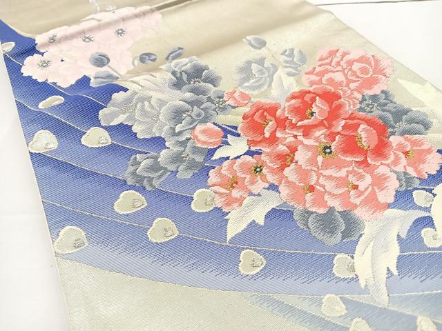 平和屋着物◎六通柄袋帯　唐織　孔雀羽花文　金銀糸　正絹　逸品　BAAT2693ea