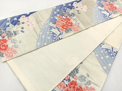 平和屋着物◎六通柄袋帯　唐織　孔雀羽花文　金銀糸　正絹　逸品　BAAT2693ea