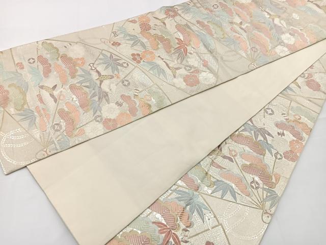 平和屋着物◎六通柄袋帯　唐織　檜扇花鳥文　金銀糸　正絹　逸品　BAAT2695ea