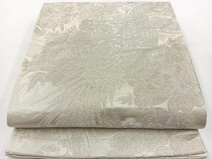 平和屋着物◎六通柄袋帯　鳳凰牡丹文　銀糸　正絹　逸品　BAAT2716ea